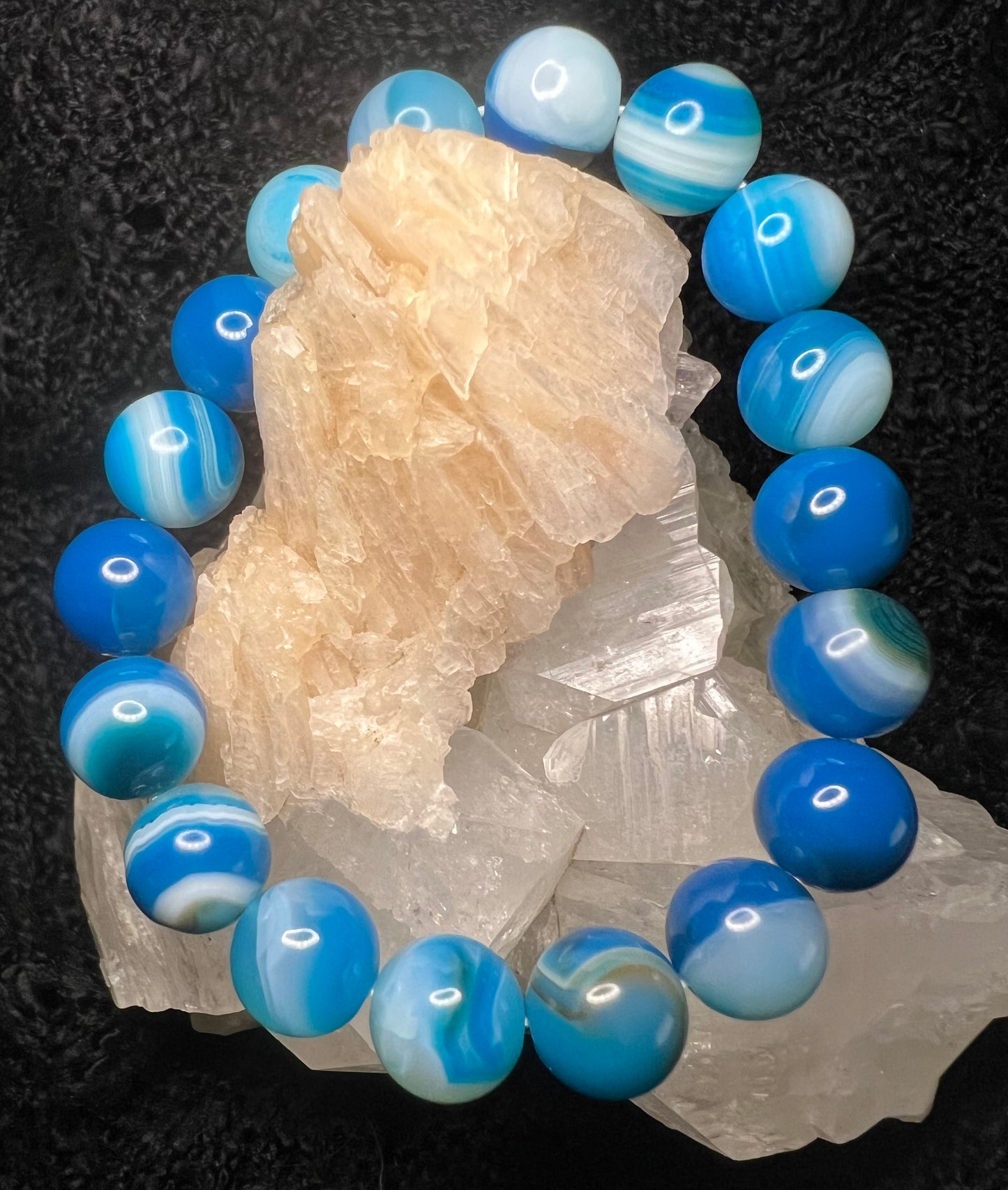 Blue Dyed Agate Bracelet 12mm bead