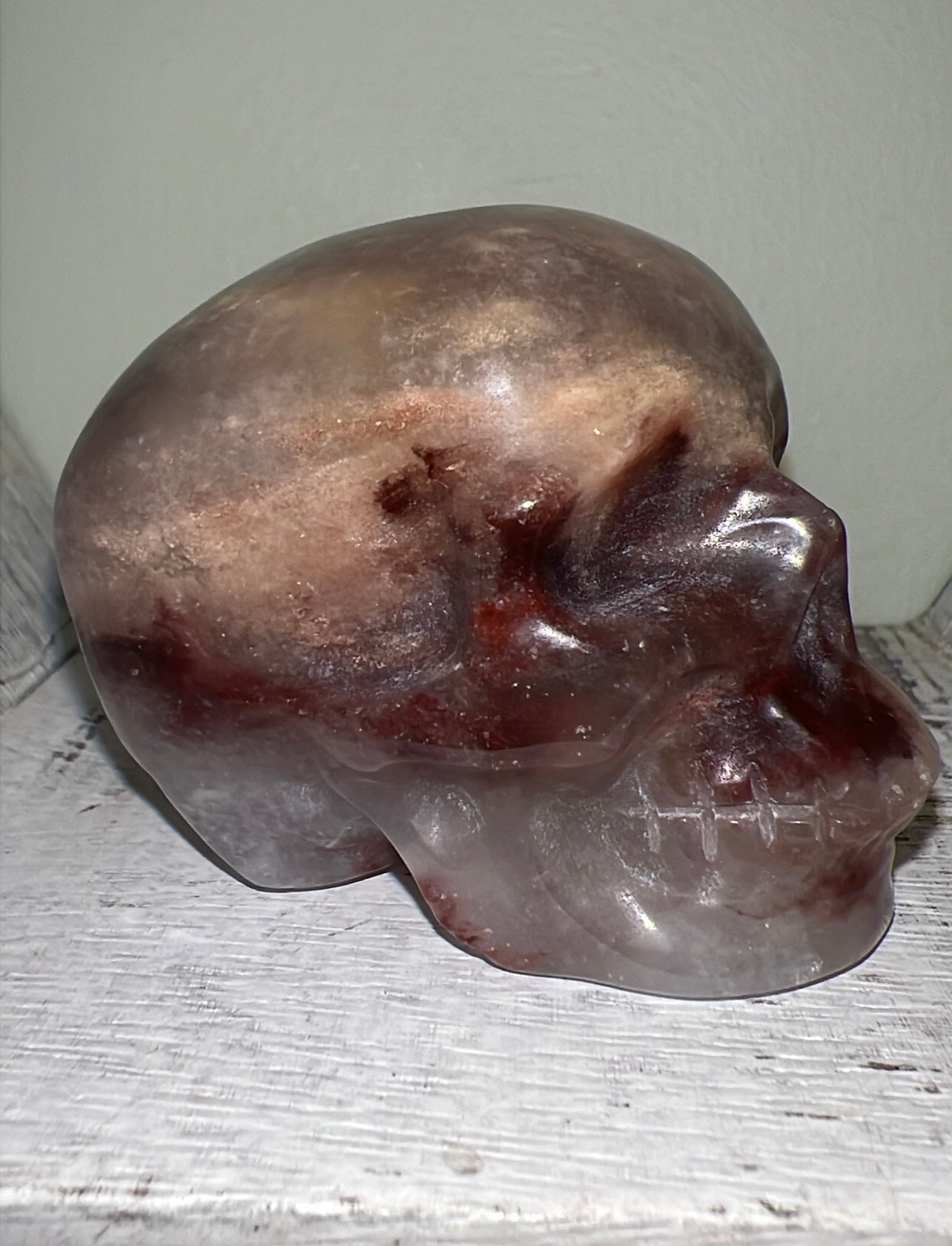 Agate Skull with Red Jasper