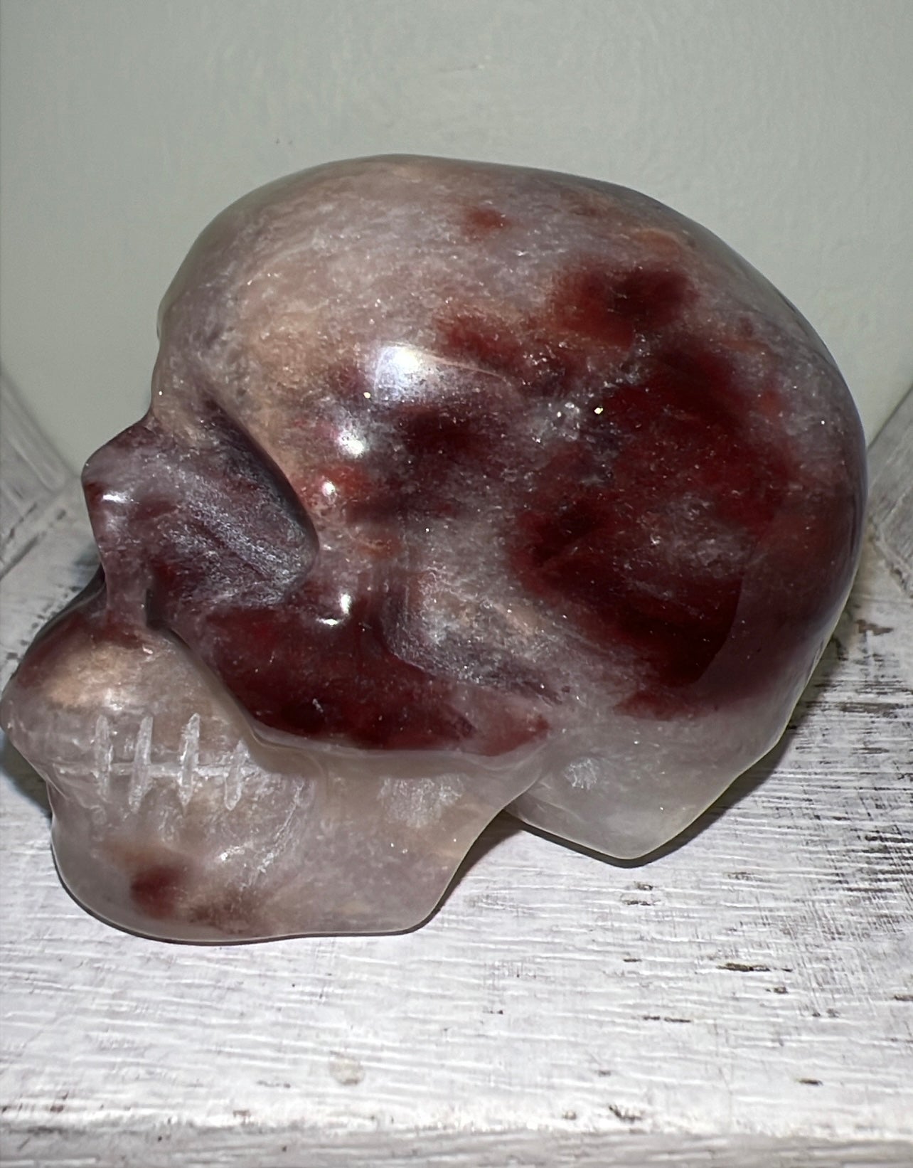 Agate Skull with Red Jasper