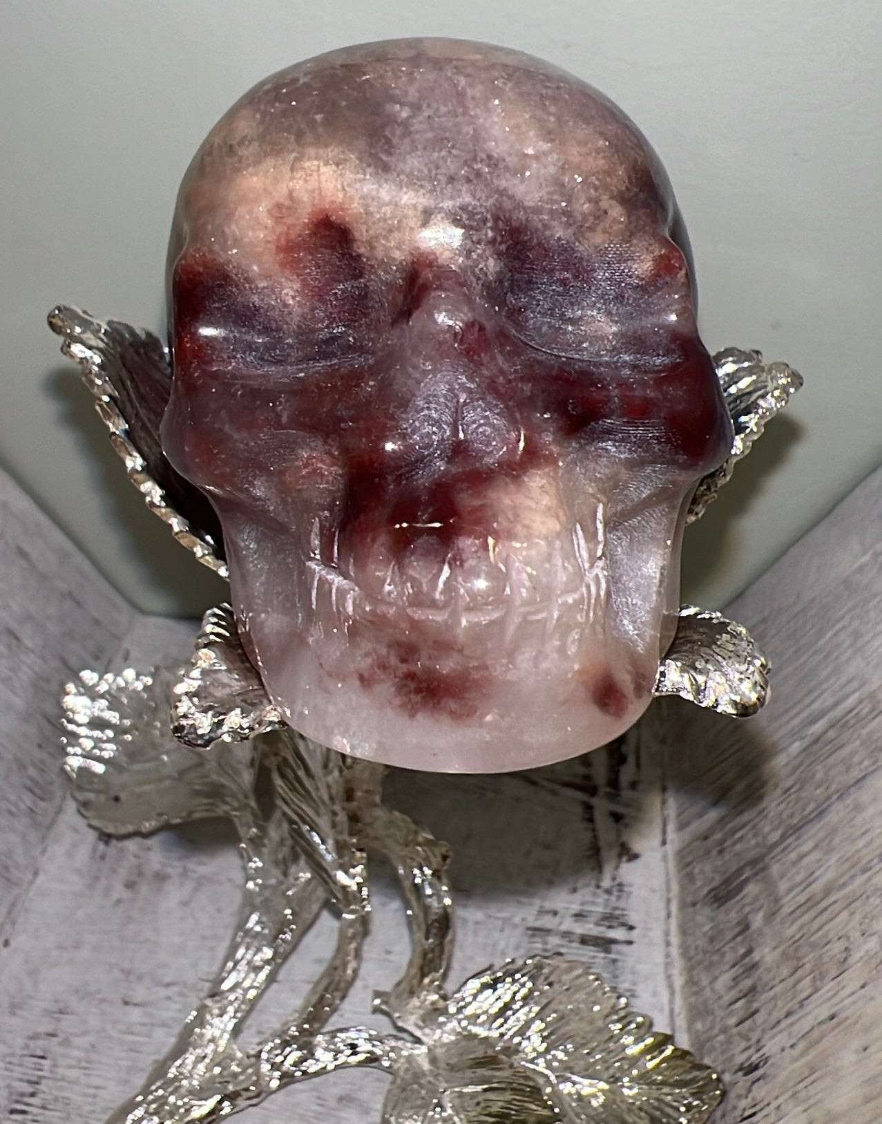 Agate Skull with Red Jasper