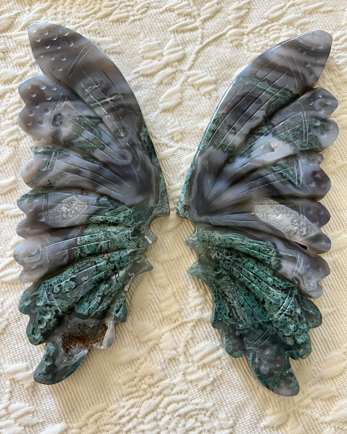 Green Moss Agate Druzy Wings