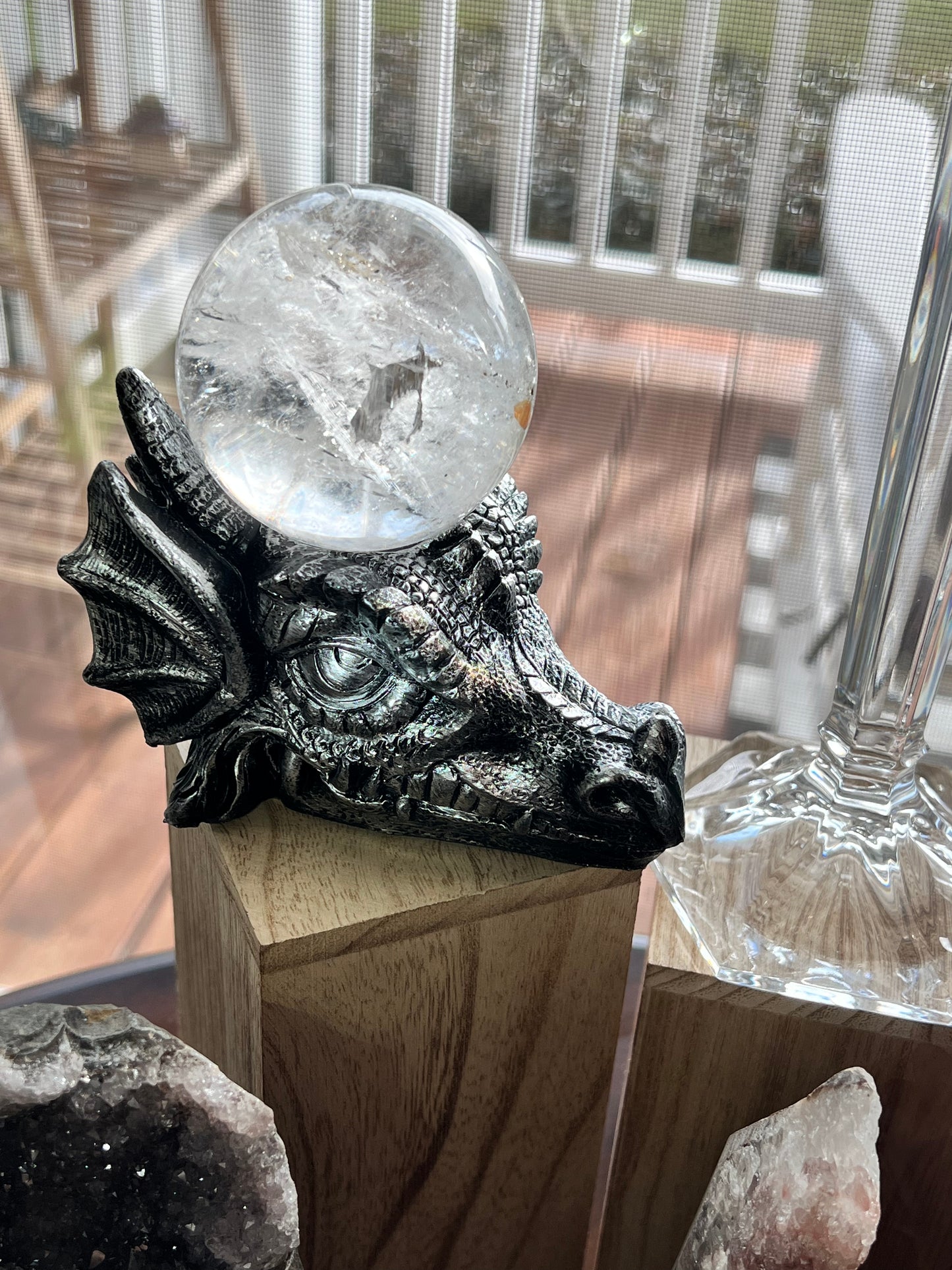 Clear Quartz Sphere with Dragon Holder