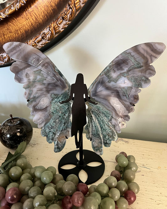 Green Moss Agate Druzy Wings