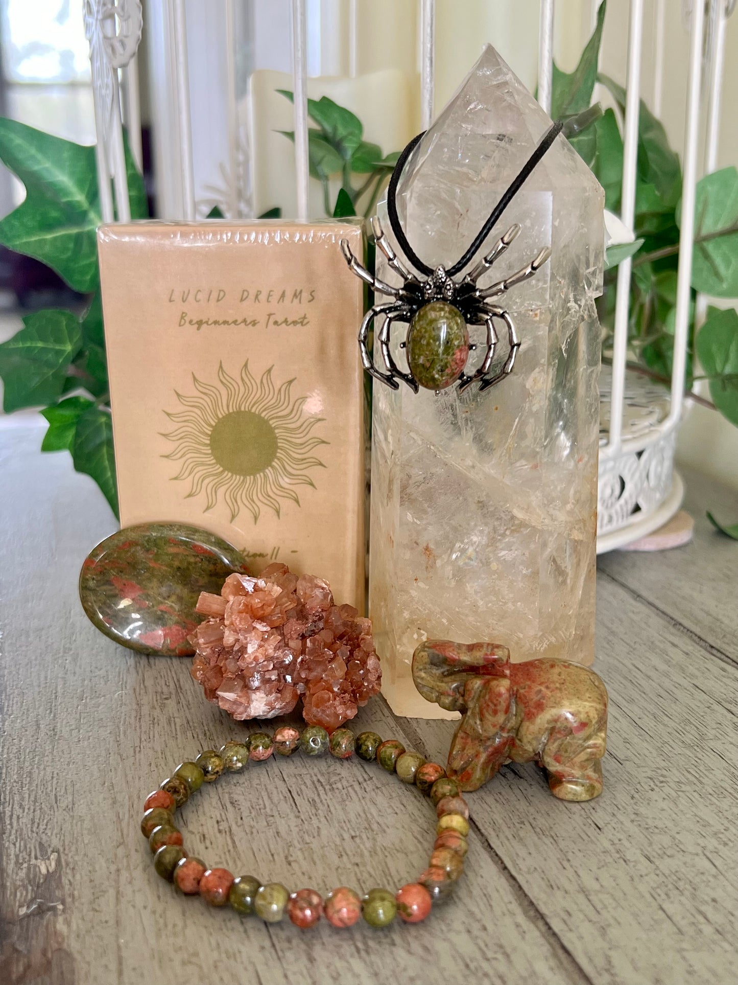 Aragonite, Clear Quartz & Unakite Set