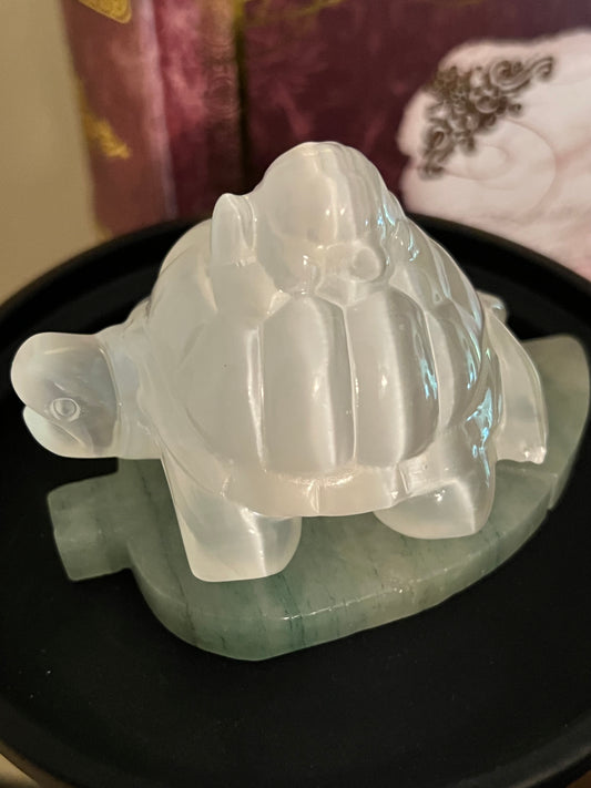 White Selenite Mother & Baby Turtle