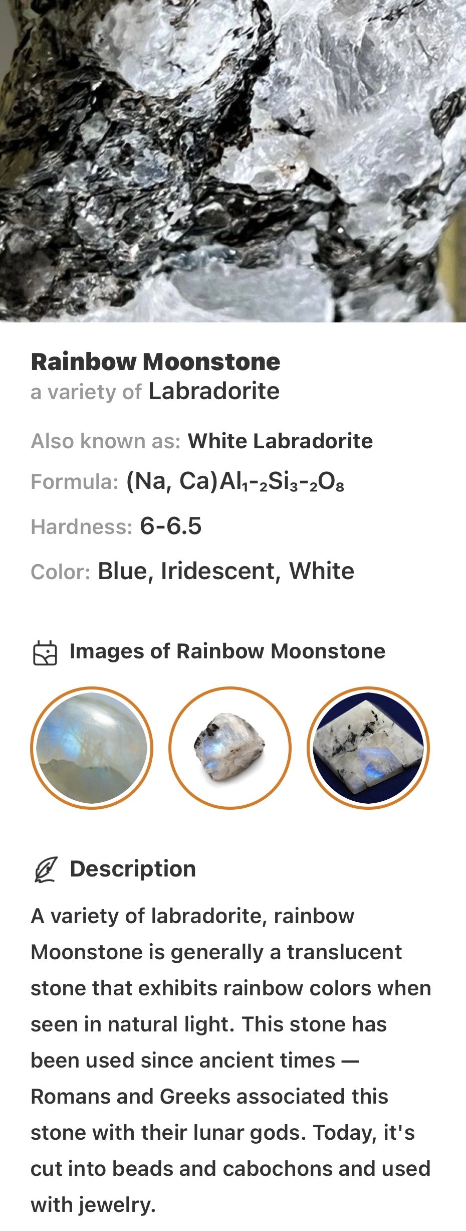 Rainbow Moonstone Specimen