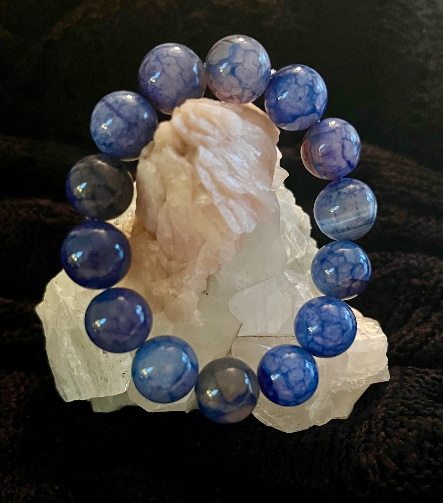 Blue Dyed Agate Bracelet 15mm bead