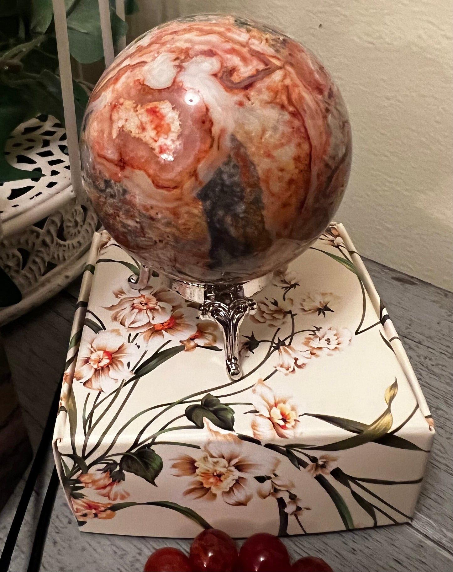 Unakite Tower & Multi-Color Agate Sphere set