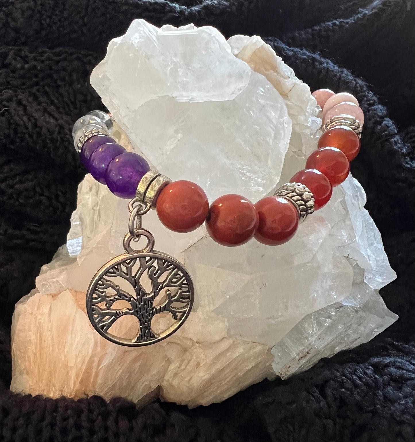 7 Chakra Tree of Life Bracelet 9mm bead and silver charms