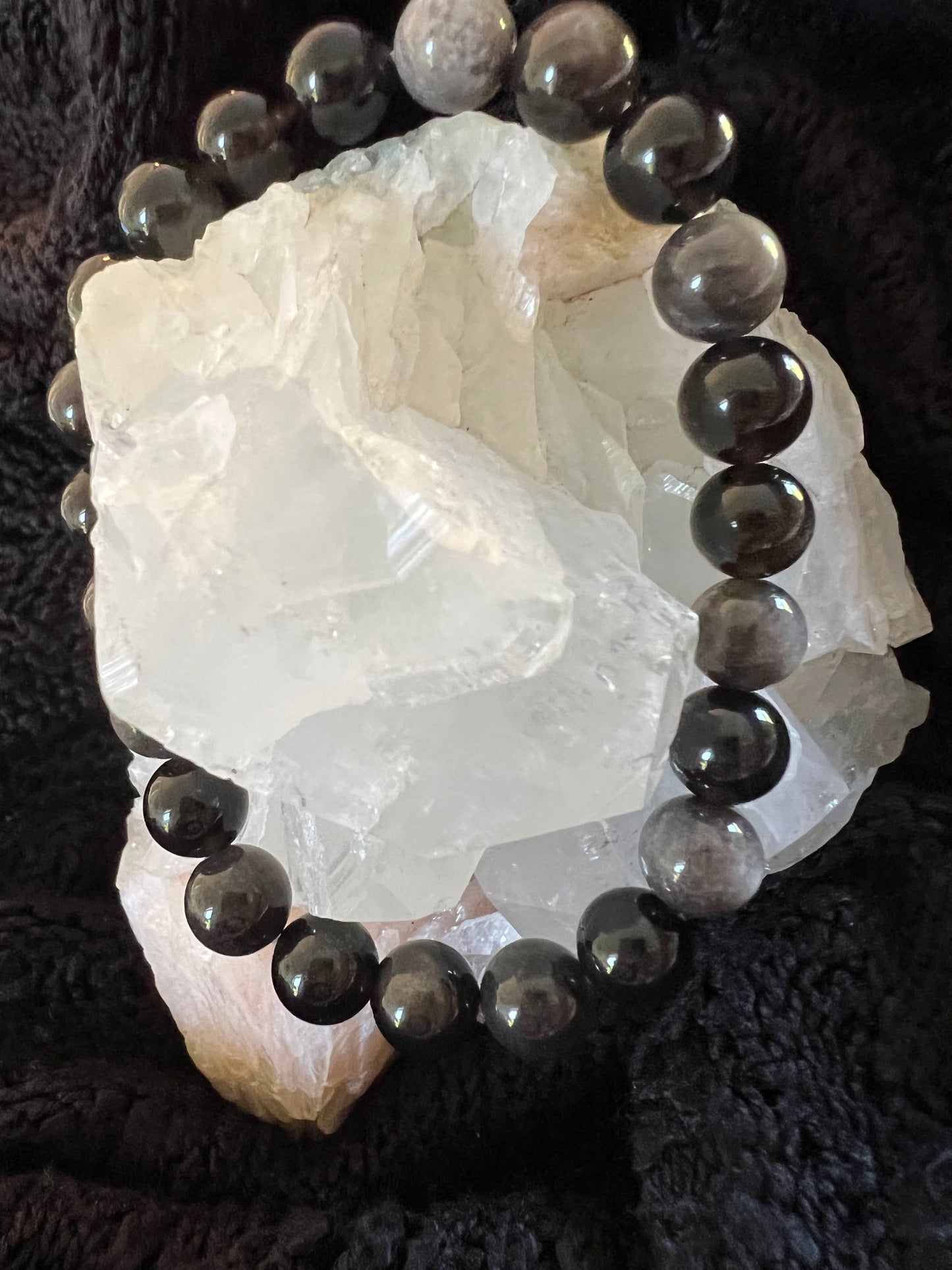 Silver Obsidian Bracelet 9mm bead