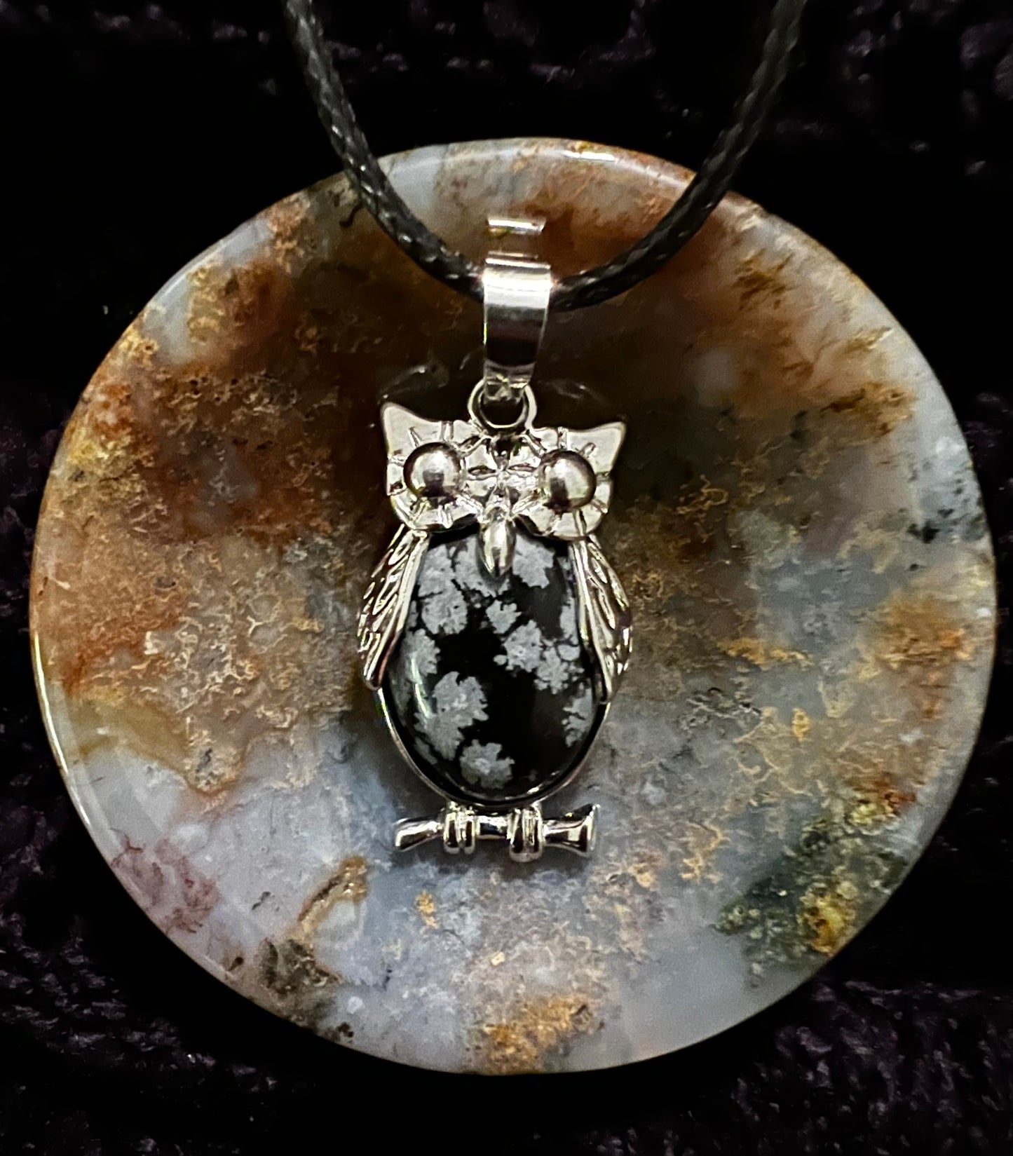 Snowflake Obsidian Owl Pendant